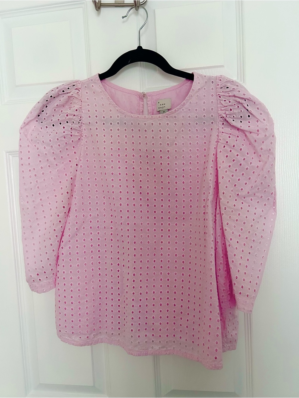 a new day Pink Eyelet Puff-Sleeve Blouse